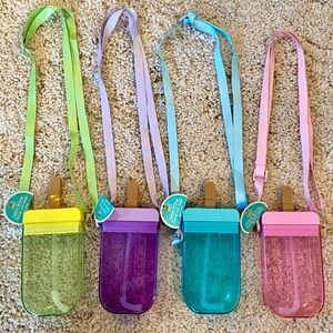 Lot of 4 Popsicle Water Bottles With Adjustable Strap Brand New With Straw
